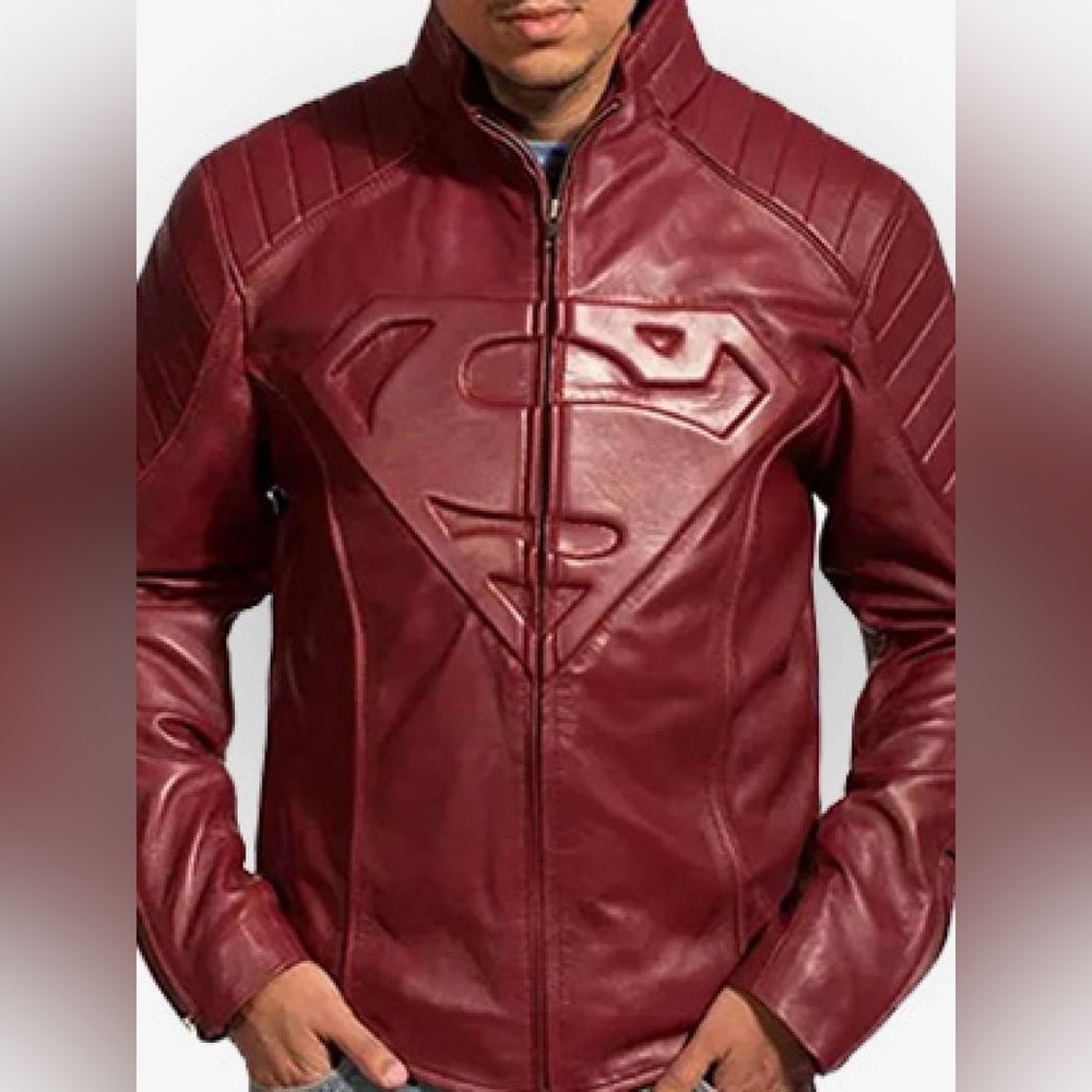 Superman Style Men's Red Leather Jacket